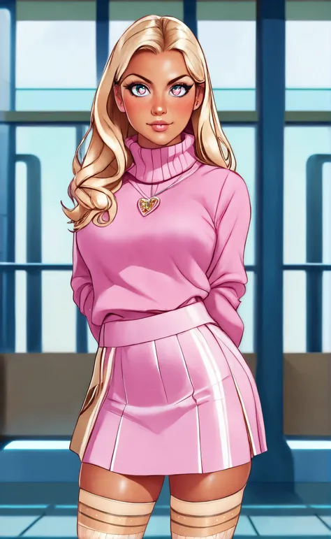 ((SFW)), nicshea, seductive smile, cable knit sweater, pleated skirt, and loafers, dazed, empyrean