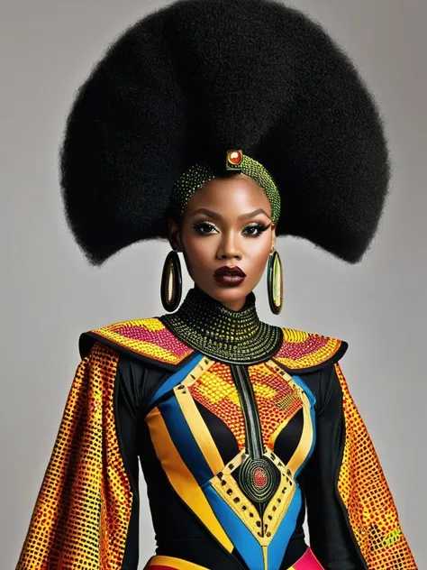 Afrofuturist fashion documentaries, exploring the stories of designers and creatives who are shaping the future of fashion with their Afrocentric visions, fashion:1.4, stories:1.3, visions:1.2. , afrofuturism<lora:Afrofuturist_Fashion:1>