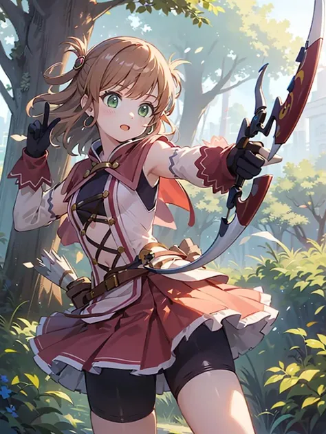 a woman in a pink jacket and black skirt holding a gun ,yukari takeba from persona 3, beautiful anime high school gir anime full body illustration,