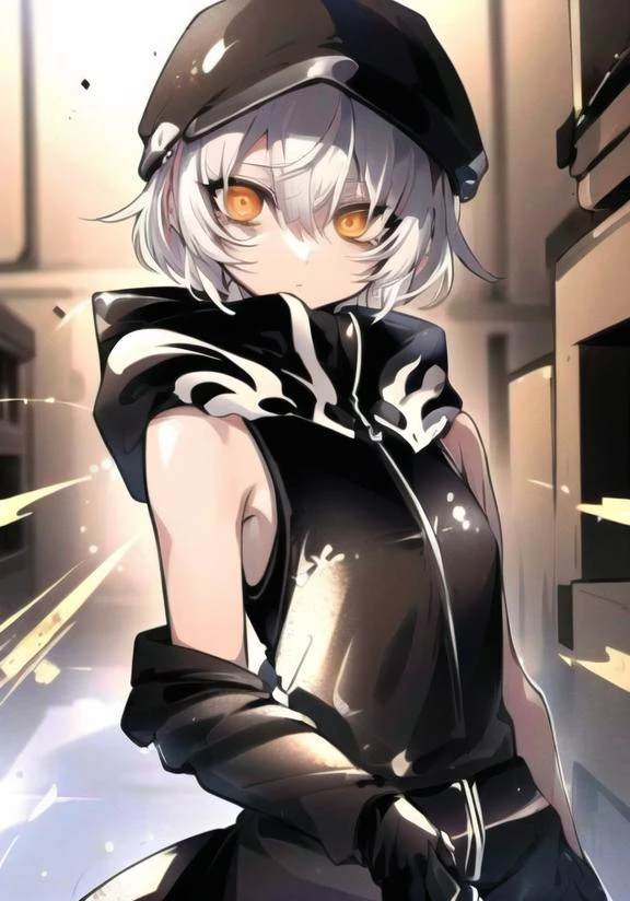 (((masterpiece))), 4k res, highly detailed, (((extremely detailed eyes))), detailed background, cinematic lighting, high quality, best quality, 4k, super detailed,focus sharp,RTX, 8K, beautiful face, strengthBRS,1girls, white hair, short hair, orange eyes, tail, brown skin, mechanical glove, hood, black clothes,sleeveless jacket,
<lora:add_detail:1.2> , <lora:strengthBRS-08:0.7>