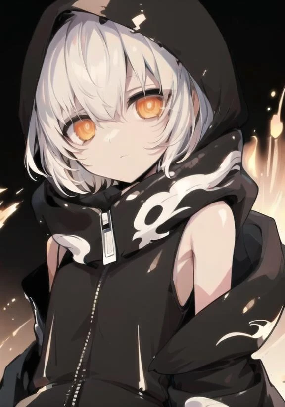 (((masterpiece))), 4k res, highly detailed, (((extremely detailed eyes))), detailed background, cinematic lighting, high quality, best quality, 4k, super detailed,focus sharp,RTX, 8K, beautiful face, strengthBRS,1girls, white hair, short hair, orange eyes, tail, brown skin, mechanical glove, hood, black clothes,sleeveless jacket,
<lora:add_detail:1.2> , <lora:strengthBRS-08:0.7>