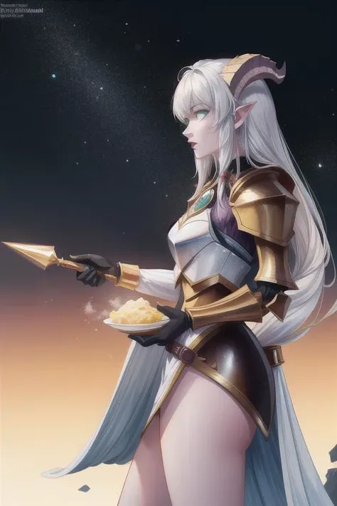 masterpiece, best quality,uploaded on e621, ((by Yurusa, by Childe Hassam, by Kenket, by Kyoto Animation)), sharp details, (best quality), dramatic lighting,
Woman, wide hips,
Thick
<lora:add_detail:0.8>
<lora:draenei-warcraft-richy-v1:1.4> draenei, glowing eyes, colored sclera, tail ornament, hooves, blue skin, green eyes, white hair, long hair, long legs
From the side
I the battlefield,
Angelic aura, magic golden magic, forehead magic mark
Heavy armor, (full armor:1.3),golden armor, fighting, fighting pose, weapon, grabbing hammer,