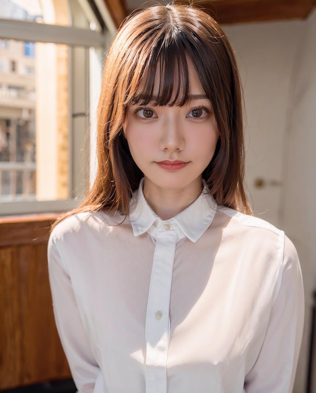 A close up of a woman in a white shirt posing for a picture - SeaArt AI