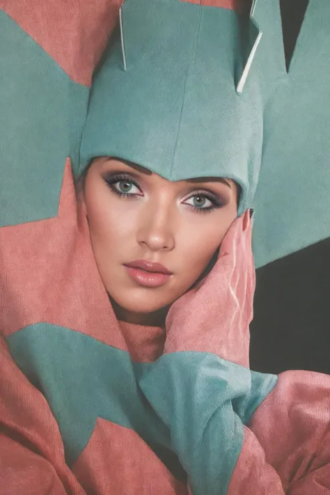 <lora:Alsou:1> a sexual pink, futuristic android wears a pastel costume, in the style of anaglyph filter, patrick nagel, rainbowcore, robotic expressionism, perry rhodan, john trumbull