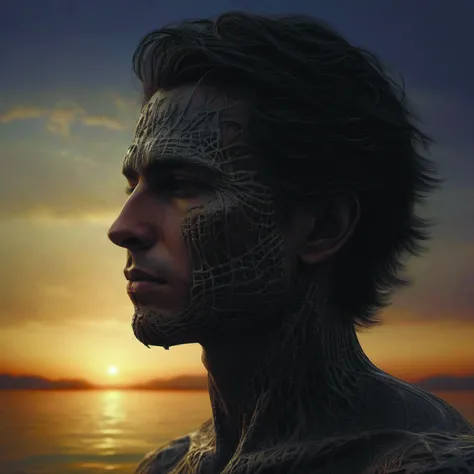 A new dawn from the darkness,male portrait,mental health,psychology,Concept,Detailed,a masterpiece by Chad Knight ly <lora:add-detail-xl:1.6> DonMn1ghtm4reXL <lora:DonMn1ghtm4reXL:0.7>