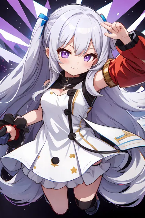 1girl, long hair, pc_chan,  chibi:1.5, one piece dress, white dress,  silver hair,  purple eyes, dark skin, white background,  <lora:pc_chan:1>, <lyco:STAREMOTESV2-20:0.6>,  <lora:add_detail:0.2> , (full body:1.2),  (mischievous:1.2),
