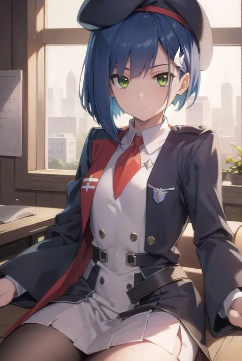 franxxichigo, <lyco:ichigo-lyco-nochekaiser:1>,
ichigo, blue hair, (green eyes:1.5), hair ornament, hairclip, short hair,
BREAK beret, hat, military, military uniform, uniform,
BREAK looking at viewer,
BREAK indoors, classroom,
BREAK <lyco:GoodHands-beta2:1>, (masterpiece:1.2), best quality, high resolution, unity 8k wallpaper, (illustration:0.8), (beautiful detailed eyes:1.6), extremely detailed face, perfect lighting, extremely detailed CG, (perfect hands, perfect anatomy),