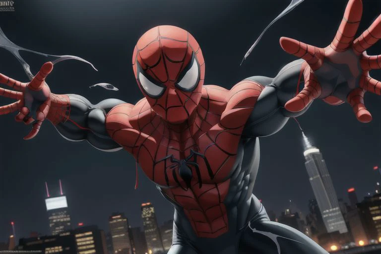 Venom Spider Man,\(series\),extremely detailed CG unity 8k wallpaper,highest quality,ultra-detailed,solo,1boy,in new york City,in winter,flapping,reflection light,dutch angle,<lora:sdxl_8glora-sd-000015:0.6>,two hand