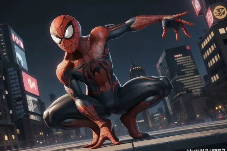 Venom Spider Man,\(series\),extremely detailed CG unity 8k wallpaper,highest quality,ultra-detailed,solo,1boy,in new york City,in winter,flapping,reflection light,dutch angle,<lora:sdxl_8glora-sd-000015:0.6>,two hand