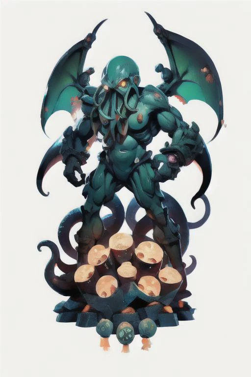 Cthulhu is a pumpkin monster among candy candles and dice, on a ship playing a board game with a vampire, bats flying around,