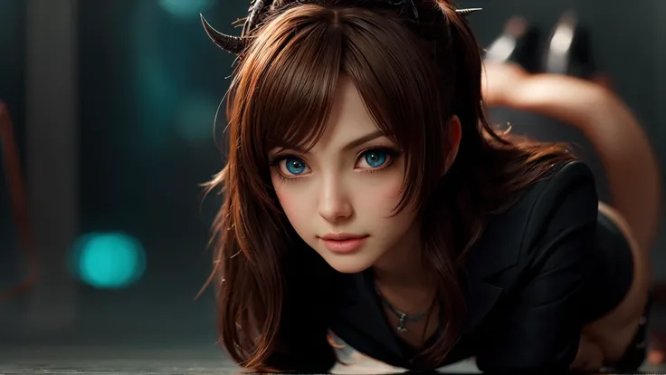 1girl, <lora:AngelinaJolie-RealVision-V1.1-k:0.8>,aje, mature female, office lady, skirt, shirt, thighhighs, high heels, leaning forward, <lora:DemonicTech-20:0.8>,demonictech, scifi, <lora:gigatitums:0.3>large breasts,, (8k, masterpiece, best quality, ultra-detailed), (an extremely delicate and beautiful)kawaii, cute, very big eyes, Aesthetic Anime Eyes, small face, large breasts, cinematic lighting, , Intricate, High Detail, Sharp focus, dramatic, masterpiece, best quality, ultra-detailed,