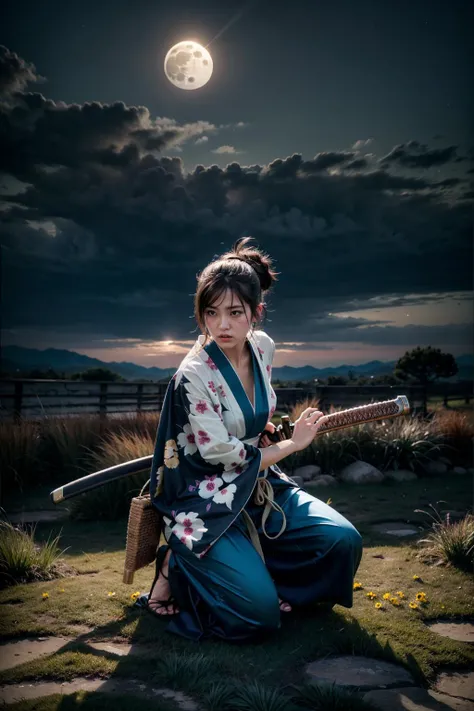 Masterpiece-level realistic photo of a beautiful rusia woman warrior, white in action, wielding a sword in an aggressive posture, Both legs are articulated, creating a dynamic and complexb visual effect.  The warrior's face is clear, showing determination and focus.  The clothes are shabby and worn, adding to the authenticity of the atmosphere.  The backdrop of the waterfall allows the warrior to be the center of attention.  Excellent realism: 1.4, ultra-high resolution: 1080p, perfect lighting: 1.2, detailed facial features, ultra-realistic details