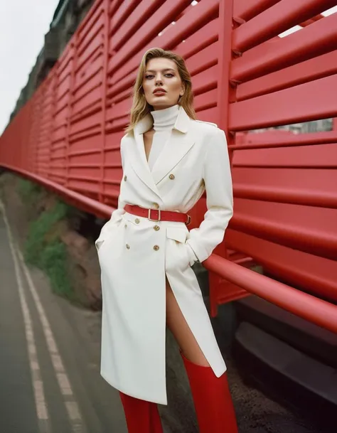 Russia, <lora:BregjeHeinen:1> Bregje Heinen, a dutch model, posing on the barricades for women's rights, high-necked clothing, professional lighting, professionally color graded Kodak portra 160, tack sharp, fashion shoot, tack sharp, Nikon DSLR