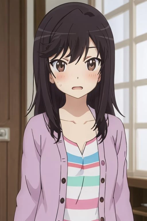 alone, One girl, View your viewers, 2D, anime, anime coloring, kaoru tanamachi, Kibitohai , sweater, skirt,View your viewers, Grin,indoor,Sitting in a chair,Spreading her legs,Satin panties are visible,