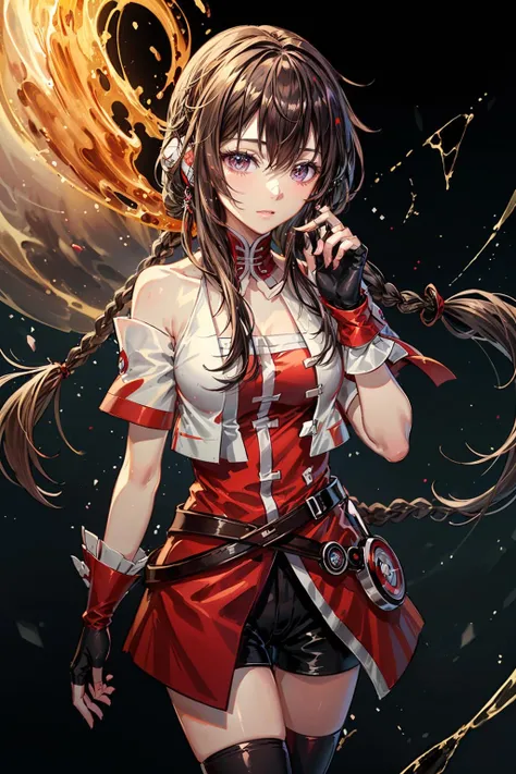 (masterpiece, top quality, best quality,beautiful and aesthetic:1.2), (1girl), cute, extreme detailed,(abstract, fractal art:1.3), (purple_eyes:1.1),(black_hair:1.1), fate \(series\), colorful,highest detailed, fire, water, ice, lightning, snow and frost, light_particles, (splash_art), jewelry:1.4, hanfu, <lora:more_details:0.7> <lora:GoodHands-beta2:0.6> <lora:yuezhengling:0.8>