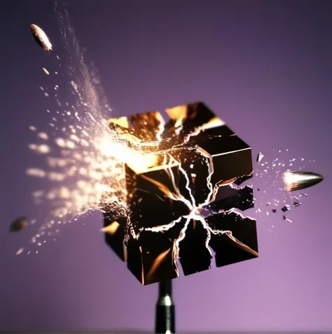 motioshot a mystical cube bullet-pierced, exploding mystical cube high-speed photography <lora:motioshot:1>