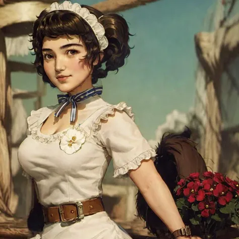 best quality, ultra high res,(masterpiece, best quality:1.2), <lora:persona5_kawakami-14:1>, cowboy shot, solo, 1girl, kawakami sadayo, maid, looking at viewer, twintails, maid headdress, becky <lora:womSov:1>, p5_kawakami