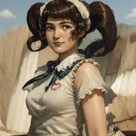 best quality, ultra high res,(masterpiece, best quality:1.2), <lora:persona5_kawakami-14:1>, cowboy shot, solo, 1girl, kawakami sadayo, maid, expressionless, looking at viewer, twintails, maid headdress, becky <lora:womSov:1>, p5_kawakami