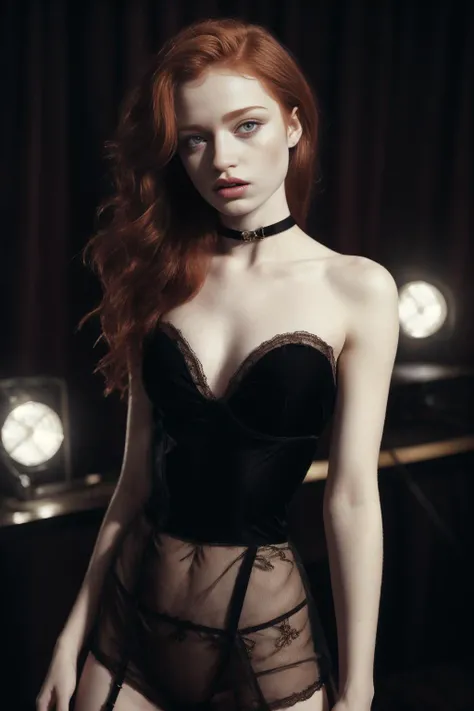 (realisti:1.2), Analog Photography Style, cute woman with short black and red hair, red eyes, (gloomy and dark atmosphere), soft natural lighting, Faded colors, Sexy, great quality, Masterpiece, Detailed fantasy backstory, Better Performance, 16k quality, HDR, RAW photo
