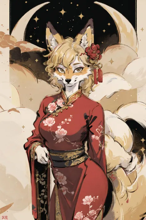 masterpiece,highres,furry fox girl,solo,blonde,chinese dress, hair ornament, anicent china
looking at viewer,