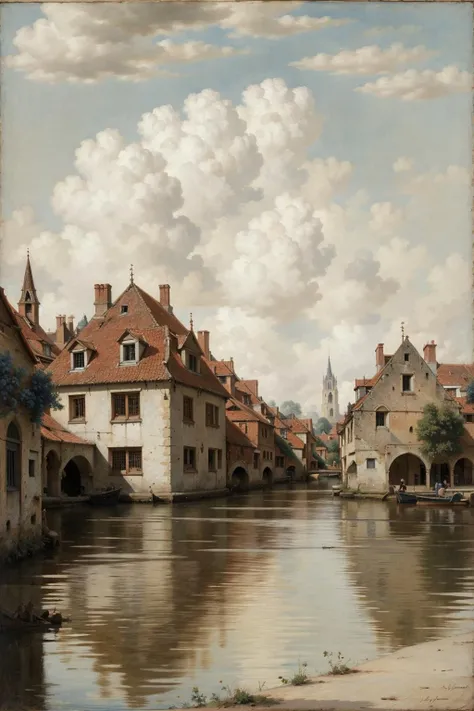 Johmeer, a painting of a lake, outside, <lora:Johannes Vermeer style:1>
