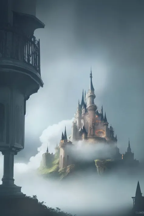 solo, 1girl, look up to, smile, foggy atmosphere, A fairytale land where magical creatures live and thrive <lora:Granblue_Fantasy_style_v01:1>
