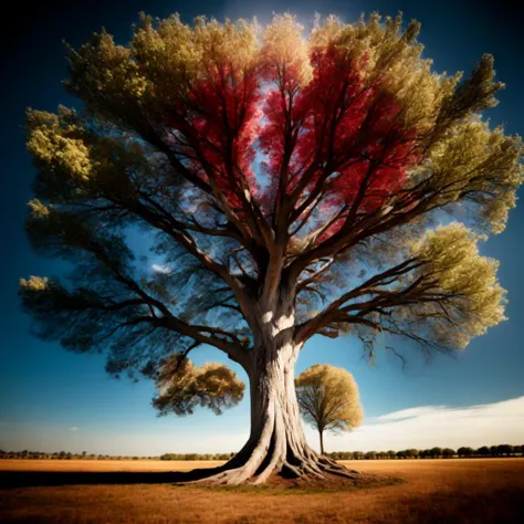 photo A large Tree stands in the center of a field (TreePhoto style:1) <lora:djzTreePhoto:0.8)