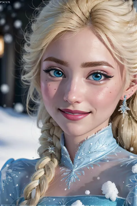 ElsaWaifu,1girl, (realistic:1.4), (pixiv:1.3), perfect illumination, distinct, (bishoujo:1.2), unreal engine, sidelighting, perfect face, detailed face, detailed beautiful blue eyes, pretty face, (bright skin:1.2),smile, full body, blonde hair, (snow landscape background), (depth of field),blue dress, single braid, <lora:Elsa_character-20:0.7>,looking at viewer, <lora:eyes:0.4>