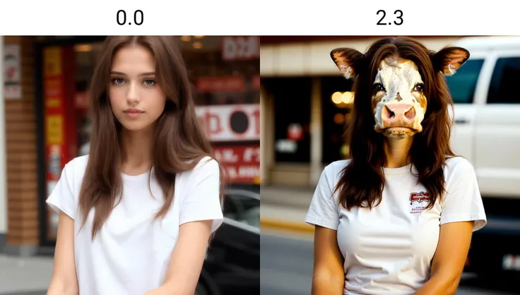 a beautiful woman, long hair, brown hair wearing white shirt, day <lora:cow_slider_v1:0.0> road, in front of grocery shops, short sleeve, vehicles passing by, 8k,4k, high resolution, detailed