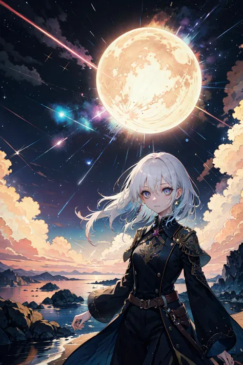 (Masterpiece:1.2, high quality), (pixiv:1.4),fansty world, (sharp image) detailed, intricate,night,night sky,(detailed background:1),rainbow,(meteor shower:1.2), (star:1.1), stars in eyes,(face focus),eye close-up,fantasy, soft lighting, colorful, colorized, ultra-realistic extremely delicate and beautiful,a female in colorful clothing and colorful accessories, in the style of necronomicon illustrations,
<lora:fansty world_20230601105102-000020:1>