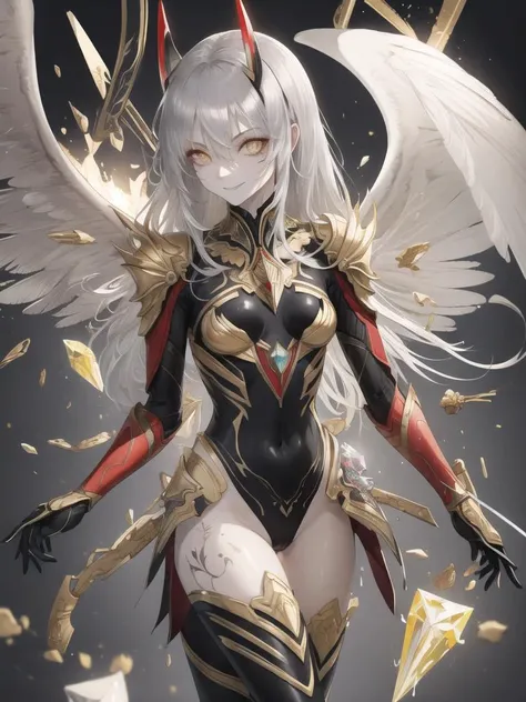 (silver skin, pale skin),(((silver impossible_bodysuit))),(extremely delicate and beautiful),  soft shadow,  realistic lighting, Japanese light novel cover,  metal texture, complicated background, super detailed background, golden_hall, ((unreal)), (((fantasy))), ((gem on chest)), red (ultraman bodypaint), (masterpiece),(super delicate), (dynamic angle), fluttered detailed ink splashes, (focus-on:1.1),(1girl:1.2),wet skin, white hair, long hair, luminous yellow eyes, flat chest, (small breast), (covered breasts), [naked], (cleft_of_pussy:1.15), (flat_crotch:1.2), (coquettish), (evil_smile :1.35),(dark_persona), ((extremely detailed golden tatoo on abdomen)),