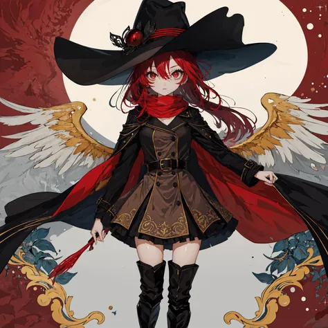 (((best quality))), (((ultra detailed))), (((masterpiece))), illustration,upper body,close-up, eyes, (1girl),solo,(((coat))),((beautiful brown dress+black knee boots):1.25),((Belts)),((black hat)),(red scarf),(leg loops),(((long red_hair))),(((beautiful red_eyes))),
//
This is a close-up shot of a pair of eyes that presents a fascinating gradient from top to bottom. The uppermost part features a light red color that gradually blends into a deep red shade in the middle of the eye, and finally, a white color at the bottom. These colors blend together to create a very unique and gorgeous effect. The details of the eyes are very precise, with clear textures visible from the pupils to the iris. Additionally, there are tiny sparkling dots on the surface of the eyes, as if stars are shining in them, making them very beautiful and captivating.