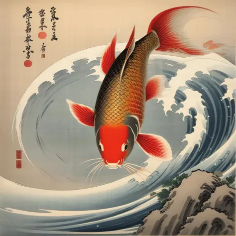 a photo of <lora:Ohara Koson Style:1> Ohara Koson Style page - many beautiful carp, highest quality, masterpiece, highly detailed
