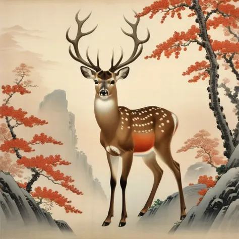 a photo of <lora:Ohara Koson Style:1> Ohara Koson Style page - a beautiful deer, highest quality, masterpiece, highly detailed