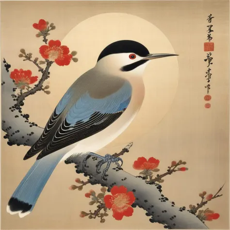 a photo of <lora:Ohara Koson Style:1> Ohara Koson Style page - a beautiful bird, highest quality, masterpiece, highly detailed