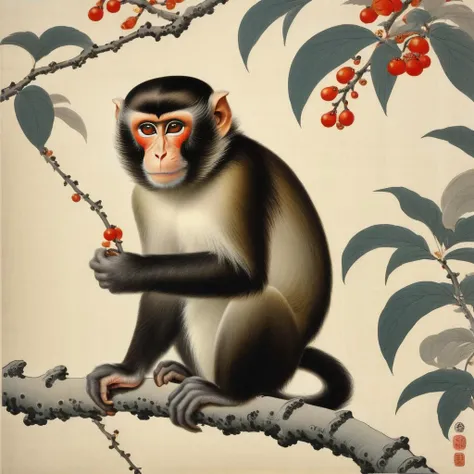a photo of  <lora:Ohara Koson Style:1> Ohara Koson Style page - many beautiful monkey, highest quality, masterpiece, highly detailed