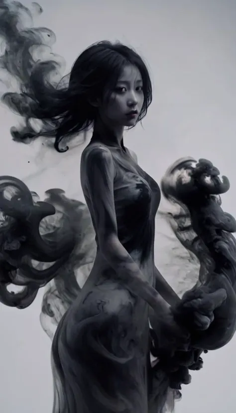 (a girl made of black smoke),dynamic vision,<lora:xl-shanbailing-1126darkness黿:1>,bailing_darkness,black smoke,