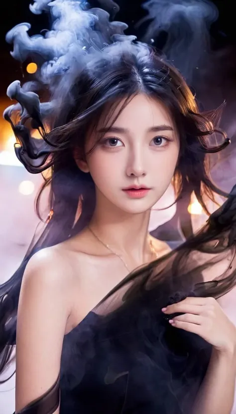 a girl made of black smoke,dynamic vision,<lora:xl-shanbailing-1126darkness黿>,bailing_darkness,black smoke,Vaguely looks like a girl.,black smoke AND girls,