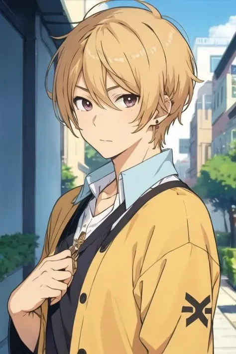 masterpiece, best quality, , 1boy, solo, male focus, looking at viewer, upper body, , <lora:kazuomi_ooga:0.66>, kazuomi_ooga, blonde hair, ,