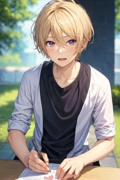 top-quality、in 8K{ boy showing off his penis:1},{10yaers old},silber hair,In the park,Sweating,Looks calm,(flush)、(Ejaculation from masturbation)、Splattering semen，Blonde