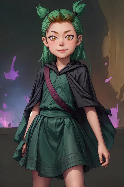 (AS-YoungV2), high quality realistic 3d rendering of young <lora:amity_blight_s1_redux:0.75>, great detail, detailed texture, sharp, full body, looking at the camera, smiling, peace sign, black gown, skimpy clothes, sharp eyes, <lora:detailed_eye:1> <lora:more_details:1>