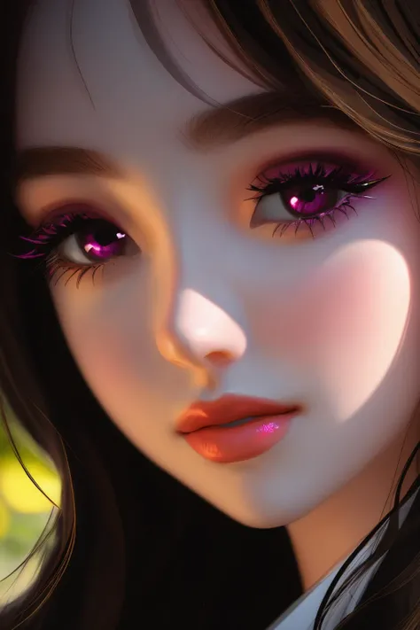 (4K, 8K, very detailed, high resolution), (masterpiece, best quality), (pin light), ((1girl, solo)), detailed face and hair, beautiful eyes and lips,
"A face with an oval-shaped, egg-like appearance, large and round eyes, dark and big pupils, a refined nose, thick and long eyebrows, beautiful eyelashes, small and plum-like lips, a touch of pink on the cheeks, and long black wavy hair