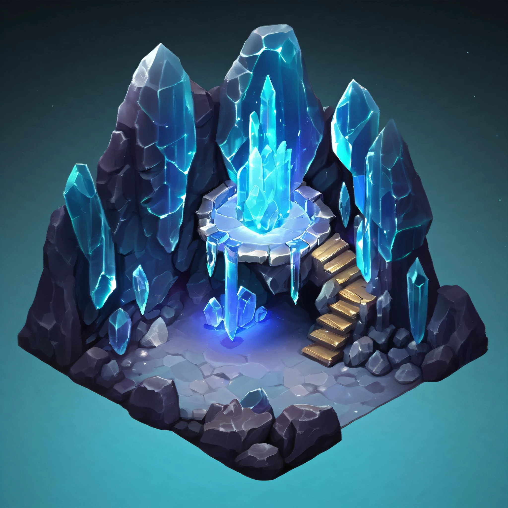 ((masterpiece, best quality)), absurdres, Isometric_Setting, cave, crystal, magic, glowing, <lora:Stylized_Setting_SDXL:1>
