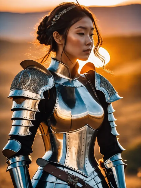 (masterpiece), (extremely intricate:1.3), (sam yang), art of a girl, the most beautiful in the world, (medieval armor), upper body, outdoors, far away castle, professional photograph of a stunning woman detailed, sharp focus, dramatic, award winning, cinematic lighting, volumetrics dtx, (film grain, blurry background, blurry foreground, bokeh, depth of field, sunset, motion blur:1.3), 4k, 8k, hd, hdr