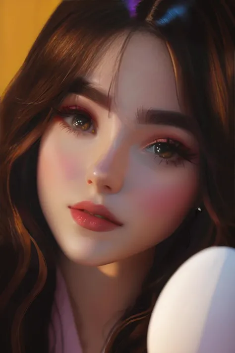 (4K, 8K, very detailed, high resolution), (masterpiece, best quality), (pin light), ((1girl, solo)), detailed face and hair, detailed eyes and lips,
A face with an oval-shaped, egg-like appearance, large and round eyes, dark and big pupils, a refined nose, thick and long eyebrows, beautiful eyelashes, small and plum-like lips, a touch of pink on the cheeks, and long black wavy hair