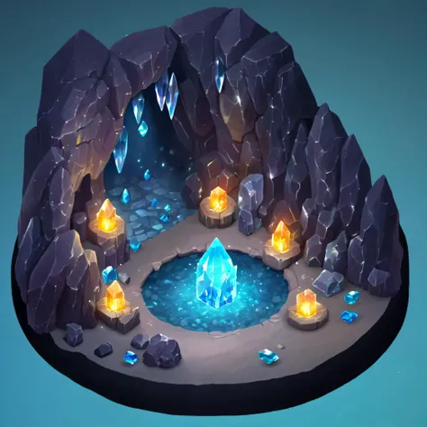 ((masterpiece, best quality)), absurdres, Isometric_Setting, cave, crystal, magic, glowing, <lora:Stylized_Setting_SDXL:1>
