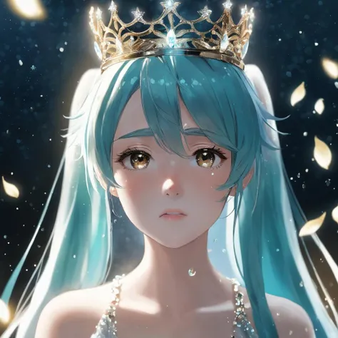 face focus, masterpiece, best quality, 1girl, hatsune miku, white roses, petals, night background, fireflies, light particle, solo, aqua hair with twin tails, aqua eyes, standing, pixiv, depth of field, cinematic composition, best lighting, looking up
RAW photo, (photo flash:1.5) (fashion photography) (pictorialist style), fashion shot, realistic photo style, sharp focus
sunlit hall, weeping princess, regal throne, dust particles, tiny stars, tears glistening, profound sorrow, inconsolable grief, loneliness, heartache, despair, grace, majesty, radiant light filtering, golden aura, heavy crown, velvet robes, bejeweled, crystal chandelier, somber ambiance
(full body shot) of a 20 yo princess wearing a crown, she is angry or crying, sad looking, tearful and open-mouthed, reveal sorrow, teary, tear, sorrow, crying, transparent liquid, water tears, glass tears, cute face, unkempt hair, detailed eyes, complexion nuances, dappled light on face, no make-up, detailed face and eyes, very thin eyebrows, pale skin, natural skin texture, (highly detailed skin:1.1), textured skin, (oiled shiny skin:0.5), (skin blemish:1.3), (moles:0.8), (imperfect skin:1.5), intricate skin details, visible skin detail, (detailed skin texture:1.1), (oiled shiny ultra white skin:0.6), mascara, (skin pores:1.1), (light freckles:0.3), skin fuzz, (blush:0.5), (goosebumps:0.5), translucent skin, subsurface scattering, (minor skin imperfections:1.2), wrinkles, vitiligo spots, [brown spots:0.01], [whiteheads], [blackheads], [white pimples:0.01], [red pimples:0.01], beauty spot, skin fuzz, detailed eyes, (round iris:1.1), light reflections in her eye, visible cornea, highly detailed iris, tiny blood vessels in the eye, remarkable detailed pupils <lora:polyhedron_all_sdxl-000005:0.5> <lora:tears-000007:0.6>