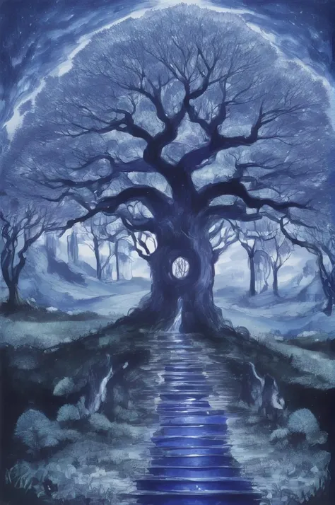 blue theme, Tree, <lora:Blue_2:1>