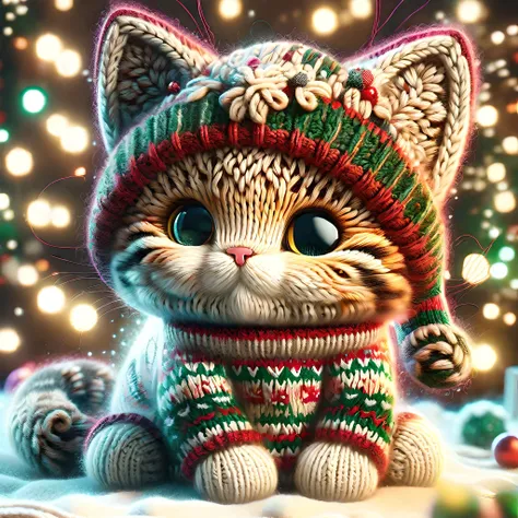 cartoon style <lora:SDXLChristmasSweater:1>,christmassweater,Highly detailed,Dynamic shot of an adorable kitten,kawaii,christmas backround,high quality,beautiful masterpiece,glowing sparkles,bokeh,