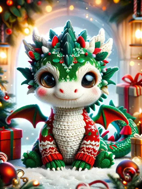 cute ral-smoldragons christmas dragon, wearing ChristmasSweater <lora:ral-smoldragons-sdxl:0.8> <lora:SDXLChristmasSweater:0.7>